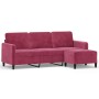 Sofá de 3 plazas con taburete de terciopelo rojo tinto 180 cm de , Sofás - Ref: Foro24-3201178, Precio: 348,21 €, Descuento: %