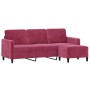 Sofá de 3 plazas con taburete de terciopelo rojo tinto 180 cm de , Sofás - Ref: Foro24-3201178, Precio: 349,46 €, Descuento: %