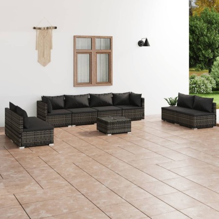 9-teiliges Gartenmöbel-Set und graue synthetische Rattankissen von , Gartensets - Ref: Foro24-3102261, Preis: 1,00 €, Rabatt: %