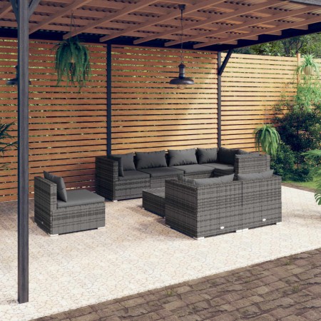 Set de muebles de jardín 9 pzas y cojines ratán sintético gris de , Conjuntos de jardín - Ref: Foro24-3102621, Precio: 1,00 €...