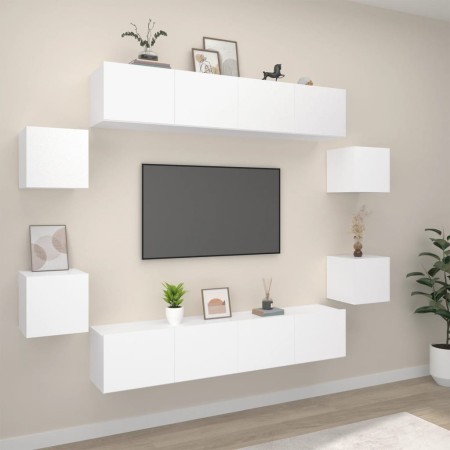 TV furniture set 8 pieces white plywood by , TV Furniture - Ref: Foro24-3114214, Price: 232,99 €, Discount: %