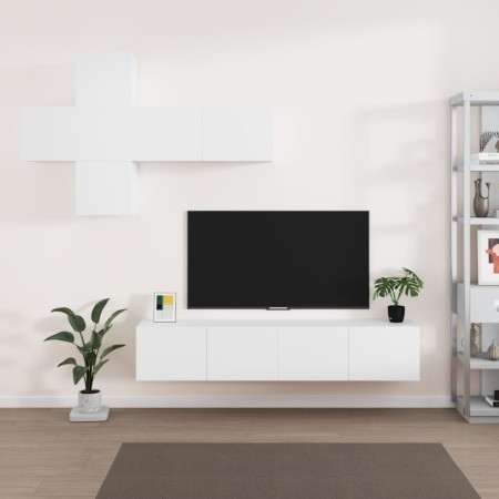 TV furniture set 7 pieces white plywood by , TV Furniture - Ref: Foro24-3114510, Price: 223,73 €, Discount: %