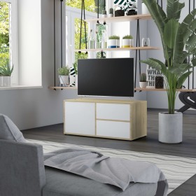 White and oak plywood TV cabinet 80x34x36 cm by , TV Furniture - Ref: Foro24-801855, Price: 50,67 €, Discount: %