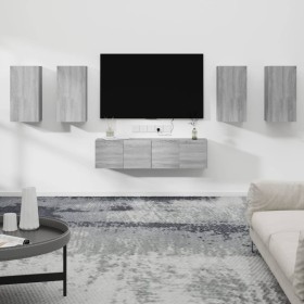 TV furniture set 6 pieces Sonoma gray plywood by , TV Furniture - Ref: Foro24-3120264, Price: 206,99 €, Discount: %