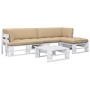 4-piece pallet furniture and white impregnated pine wood cushions by , Garden sets - Ref: Foro24-3066784, Price: 348,17 €, Di...