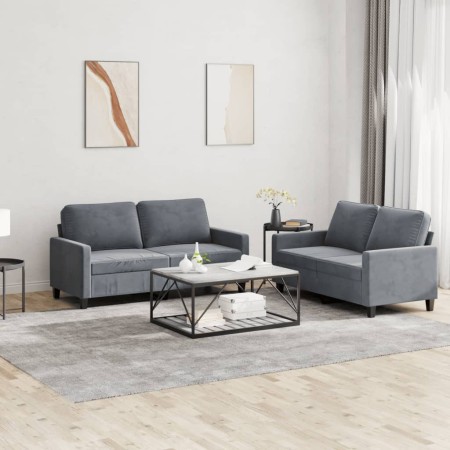 Zweiteilige Sofagarnitur aus dunkelgrauem Samt mit Kissen von , Sofas - Ref: Foro24-3201497, Preis: 430,94 €, Rabatt: %