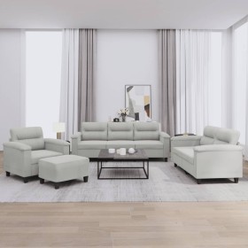 Sofa set with cushions 4 pieces light gray microfiber fabric by , Sofas - Ref: Foro24-3202297, Price: 815,99 €, Discount: %