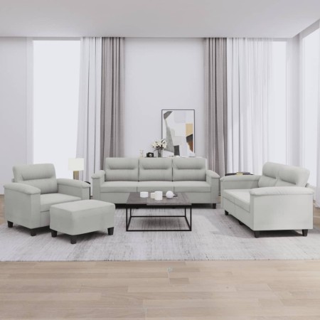 Sofa set with cushions 4 pieces light gray microfiber fabric by , Sofas - Ref: Foro24-3202297, Price: 796,39 €, Discount: %