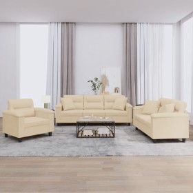 Sofagarnitur mit Kissen, 3-teilig, cremefarbener Mikrofaserstoff von , Sofas - Ref: Foro24-3202306, Preis: 755,99 €, Rabatt: %