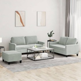 Sofagarnitur mit Kissen, 3-teilig, hellgrauer Samt von , Sofas - Ref: Foro24-3201506, Preis: 520,19 €, Rabatt: %