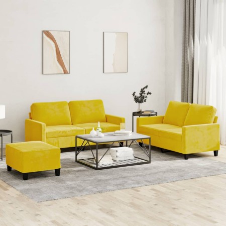 Yellow velvet 3-piece sofa set with cushions by , Sofas - Ref: Foro24-3201512, Price: 490,99 €, Discount: %