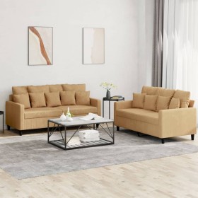 Brown velvet 2-piece sofa set with cushions by , Sofas - Ref: Foro24-3201707, Price: 457,88 €, Discount: %