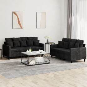 2-piece black velvet sofa set with cushions by , Sofas - Ref: Foro24-3201705, Price: 459,07 €, Discount: %