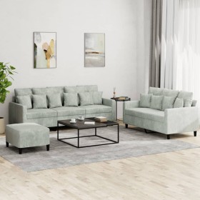 3-piece light gray velvet sofa set with cushions by , Sofas - Ref: Foro24-3201730, Price: 573,29 €, Discount: %