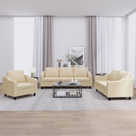 Sofa set with cushions 3 pieces cream fabric by , Sofas - Ref: Foro24-3201772, Price: 699,00 €, Discount: %