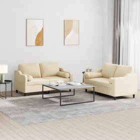 Sofa set with cushions 2 pieces cream fabric by , Sofas - Ref: Foro24-3201820, Price: 505,99 €, Discount: %