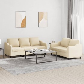 Sofa set with cushions 2 pieces cream fabric by , Sofas - Ref: Foro24-3201836, Price: 538,34 €, Discount: %