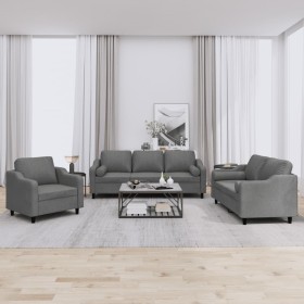 Sofa set with cushions 3 pieces dark gray fabric by , Sofas - Ref: Foro24-3201787, Price: 696,55 €, Discount: %