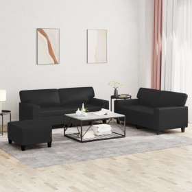 3-piece black synthetic leather sofa set by , Sofas - Ref: Foro24-3201919, Price: 586,18 €, Discount: %