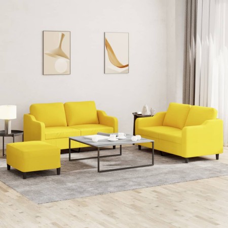 Juego de sofás con cojines 3 piezas tela amarillo claro de , Sofás - Ref: Foro24-3201815, Precio: 472,99 €, Descuento: %