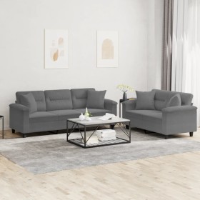 Sofagarnitur mit Kissen, 2-teilig, dunkelgrauer Mikrofaserstoff von , Sofas - Ref: Foro24-3202352, Preis: 626,97 €, Rabatt: %