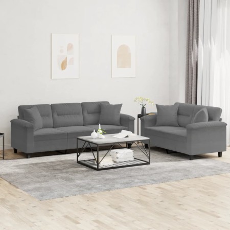 Sofa set with cushions 2 pieces dark gray microfiber fabric by , Sofas - Ref: Foro24-3202352, Price: 622,90 €, Discount: %