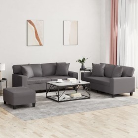 Gray synthetic leather 3-piece sofa set with cushions by , Sofas - Ref: Foro24-3201931, Price: 581,99 €, Discount: %