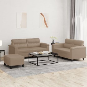 Cappuccino synthetic leather 3-piece sofa set with cushions by , Sofas - Ref: Foro24-3202371, Price: 527,99 €, Discount: %