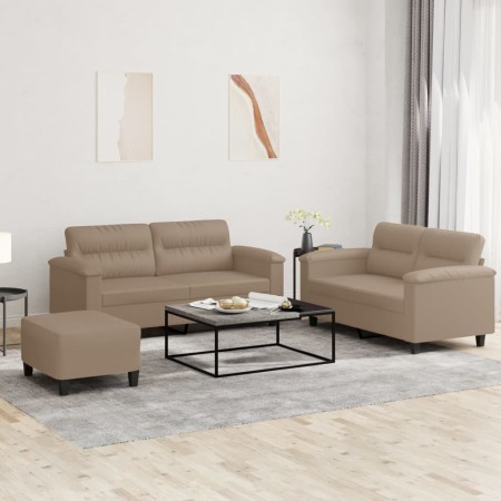 Cappuccino synthetic leather 3-piece sofa set with cushions by , Sofas - Ref: Foro24-3202371, Price: 527,50 €, Discount: %