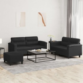 3-piece black synthetic leather sofa set with cushions by , Sofas - Ref: Foro24-3202367, Price: 537,01 €, Discount: %