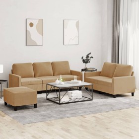 Brown velvet 3-piece sofa set with cushions by , Sofas - Ref: Foro24-3201533, Price: 543,99 €, Discount: %