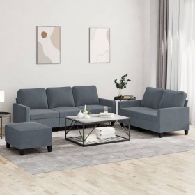 Dark gray velvet 3-piece sofa set with cushions by , Sofas - Ref: Foro24-3201527, Price: 584,99 €, Discount: %