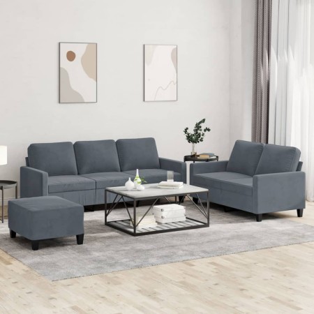 Dreiteilige Sofagarnitur aus dunkelgrauem Samt mit Kissen von , Sofas - Ref: Foro24-3201527, Preis: 612,41 €, Rabatt: %