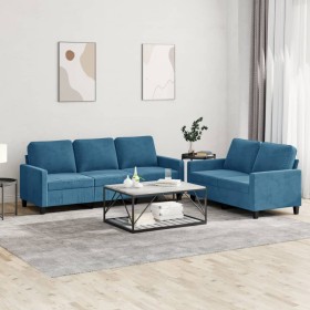 2-teilige Sofagarnitur aus blauem Samt mit Kissen von , Sofas - Ref: Foro24-3201525, Preis: 574,18 €, Rabatt: %