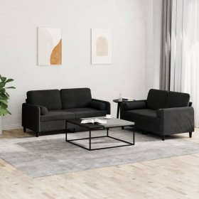 2-piece black velvet sofa set with cushions by , Sofas - Ref: Foro24-3201999, Price: 472,00 €, Discount: %