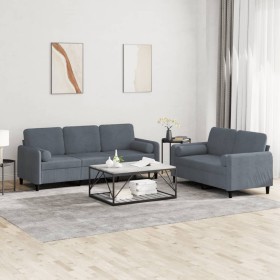 Zweiteilige Sofagarnitur aus dunkelgrauem Samt mit Kissen von , Sofas - Ref: Foro24-3202035, Preis: 503,99 €, Rabatt: %