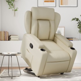 Sillón reclinable elevable cuero artificial color crema de , Sillones - Ref: Foro24-3204545, Precio: 289,32 €, Descuento: %