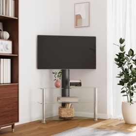 Corner TV cabinet 3 levels for 32-70 inches black silver by , TV Furniture - Ref: Foro24-358177, Price: 93,99 €, Discount: %