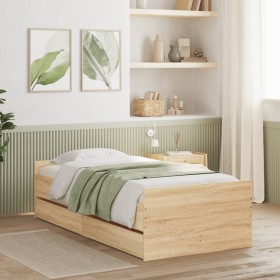 Sonoma oak bed frame with drawers 100x200 cm by , Beds and slatted bases - Ref: Foro24-3207366, Price: 162,25 €, Discount: %