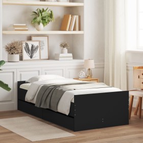 Estructura de cama con cajones negro 90x200 cm de , Camas y somieres - Ref: Foro24-3207372, Precio: 179,99 €, Descuento: %