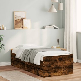 Smoked oak bed frame with drawers 90x200 cm by , Beds and slatted bases - Ref: Foro24-3207347, Price: 177,99 €, Discount: %