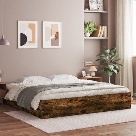 Cama con cajones madera de ingeniería roble ahumado 180x200 cm de , Camas y somieres - Ref: Foro24-3207256, Precio: 224,24 €,...