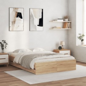 Sonoma oak engineered wood bed with drawers 120x200 cm by , Beds and slatted bases - Ref: Foro24-3207282, Price: 243,67 €, Di...