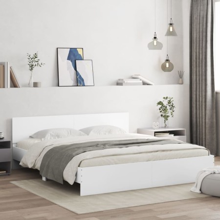 White bed frame with headboard 160x200 cm by , Beds and slatted bases - Ref: Foro24-3207469, Price: 157,41 €, Discount: %