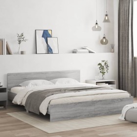 Sonoma gray bed frame with headboard 160x200 cm by , Beds and slatted bases - Ref: Foro24-3207474, Price: 195,99 €, Discount: %