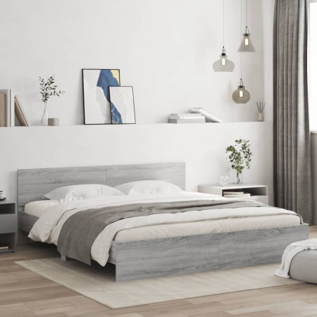 Sonoma gray bed frame with headboard 160x200 cm by , Beds and slatted bases - Ref: Foro24-3207474, Price: 193,38 €, Discount: %