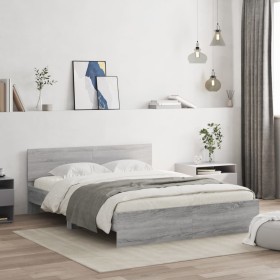 Sonoma gray bed frame with headboard 150x200 cm by , Beds and slatted bases - Ref: Foro24-3207481, Price: 192,99 €, Discount: %