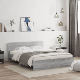 Estructura de cama con cabecero gris Sonoma 140x200 cm de , Camas y somieres - Ref: Foro24-3207488, Precio: 163,99 €, Descuen...