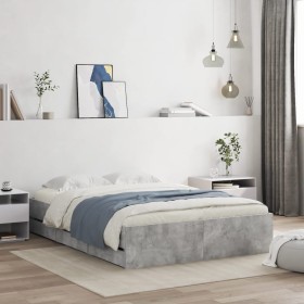 Concrete gray engineered wood bed with drawers 120x190 cm by , Beds and slatted bases - Ref: Foro24-3207318, Price: 195,99 €,...