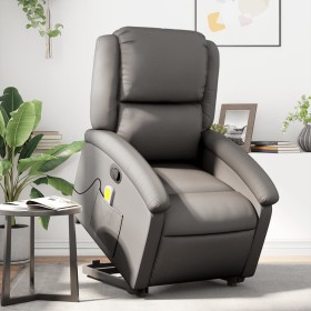 Sillón reclinable de masaje elevable cuero auténtico gris de , Sillones - Ref: Foro24-3204269, Precio: 402,99 €, Descuento: %